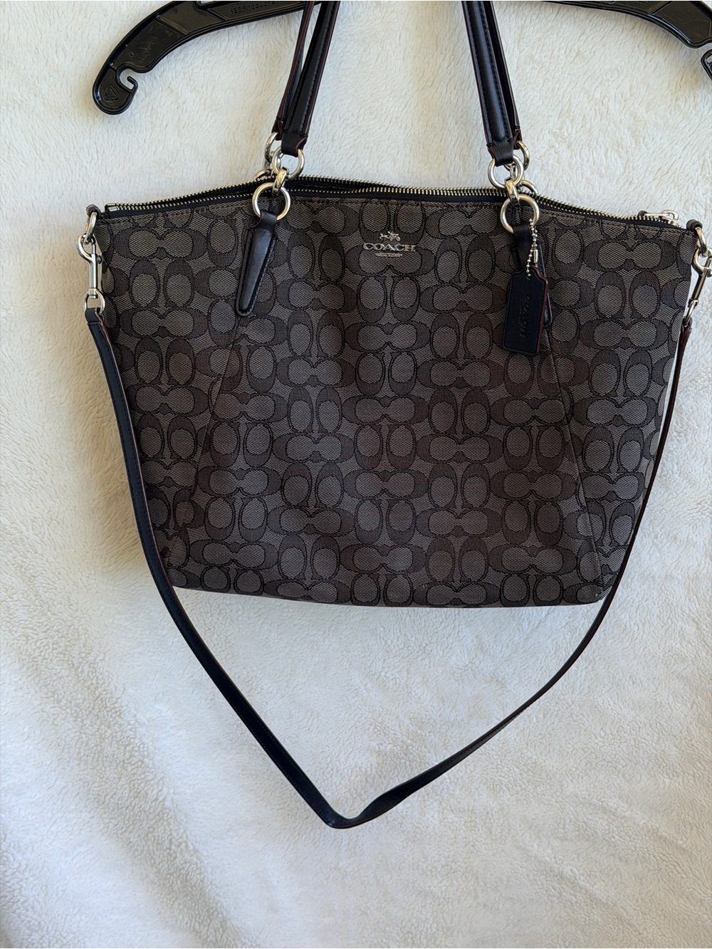 Coach black/gray Signature Canvas Tote with Detachable Crossbody Strap